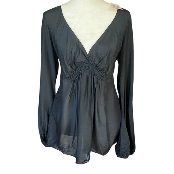 Studio M black long sleeve v-neck blouse silk and viscose women's size L - Picture 1 of 9